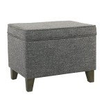 Grey Medium Square Storage Ottoman with Hinged Lid