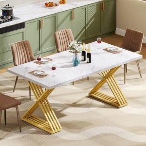 Modern White Rectangular Dining Table for 6-8