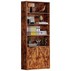 Industrial Floor Standing Bookshelf with Doors, 6 Shelves