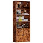 Industrial Floor Standing Bookshelf with Doors, 6 Shelves