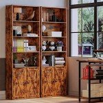 Industrial Floor Standing Bookshelf with Doors, 6 Shelves