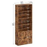 Industrial Floor Standing Bookshelf with Doors, 6 Shelves