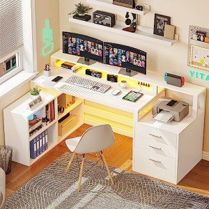 YITAHOME 65" L-Shaped Desk with Drawers & Lights