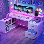 YITAHOME 65" L-Shaped Desk with Drawers & Lights