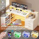 YITAHOME 65" L-Shaped Desk with Drawers & Lights