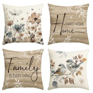 Chinoiserie Poppy Flowers Throw Pillow Covers Set of 4