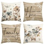 Chinoiserie Poppy Flowers Throw Pillow Covers Set of 4
