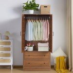 Walnut Armoire Wardrobe with Woven Doors and Drawers