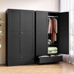 Modern Black Metal Wardrobe Armoire with Drawers