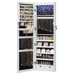 LED Mirror Jewelry Cabinet with Lockable Storage