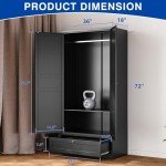 Modern Black Metal Wardrobe Armoire with Drawers