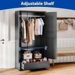 Modern Black Metal Wardrobe Armoire with Drawers