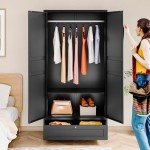 Modern Black Metal Wardrobe Armoire with Drawers