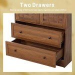 Walnut Armoire Wardrobe with Woven Doors and Drawers