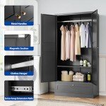 Modern Black Metal Wardrobe Armoire with Drawers