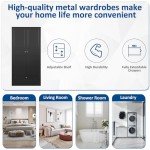 Modern Black Metal Wardrobe Armoire with Drawers