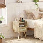 Natural Nightstands Set of 2 with Charging Stations