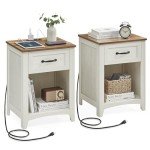 Farmhouse Nightstands with Charging Station - Set of 2