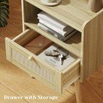 Natural Nightstands Set of 2 with Charging Stations