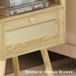 Natural Nightstands Set of 2 with Charging Stations