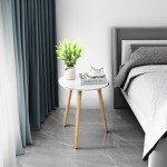 White Round Side Table with Natural Wood Legs
