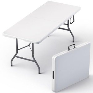 Foldable 6-Foot Table with Steel Legs and Handle
