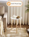 White Round Side Table with Natural Wood Legs