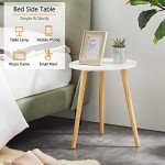 White Round Side Table with Natural Wood Legs