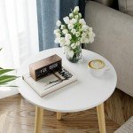 White Round Side Table with Natural Wood Legs