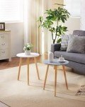 White Round Side Table with Natural Wood Legs