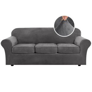 4-Piece Thick Velvet Sofa Cover Set - Grey