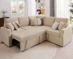 Beige Reversible L-Shaped Sleeper Sofa with Storage