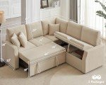 Beige Reversible L-Shaped Sleeper Sofa with Storage
