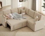 Beige Reversible L-Shaped Sleeper Sofa with Storage