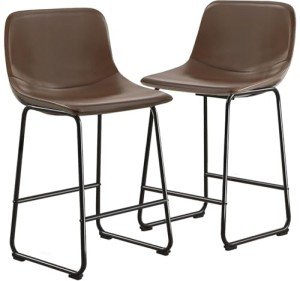 Set of 2 Armless Counter Height Stools, Brown