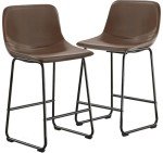 Set of 2 Armless Counter Height Stools, Brown