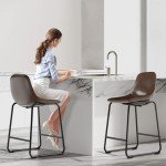 Set of 2 Armless Counter Height Stools, Brown
