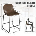 Set of 2 Armless Counter Height Stools, Brown