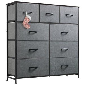 9-Drawer Fabric Dresser Storage Tower in Dark Grey