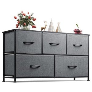 Stylish Dark Grey 5-Drawer Fabric Dresser
