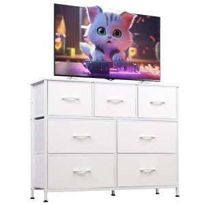 7-Drawer Fabric Dresser with Wood Top