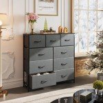 9-Drawer Fabric Dresser Storage Tower in Dark Grey
