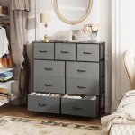 9-Drawer Fabric Dresser Storage Tower in Dark Grey