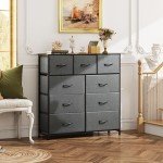 9-Drawer Fabric Dresser Storage Tower in Dark Grey