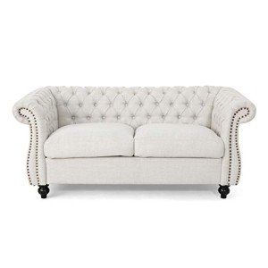 Karen Chesterfield Loveseat Sofa in Beige and Brown