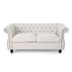 Karen Chesterfield Loveseat Sofa in Beige and Brown