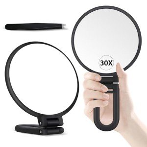 30X Magnifying Double-Sided Hand Mirror with Handle