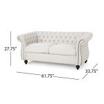 Karen Chesterfield Loveseat Sofa in Beige and Brown