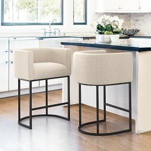 Modern Black Barrel Counter Stools Set of 2