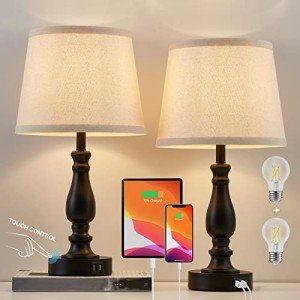 Two Touch Bedside Lamps with USB Ports
